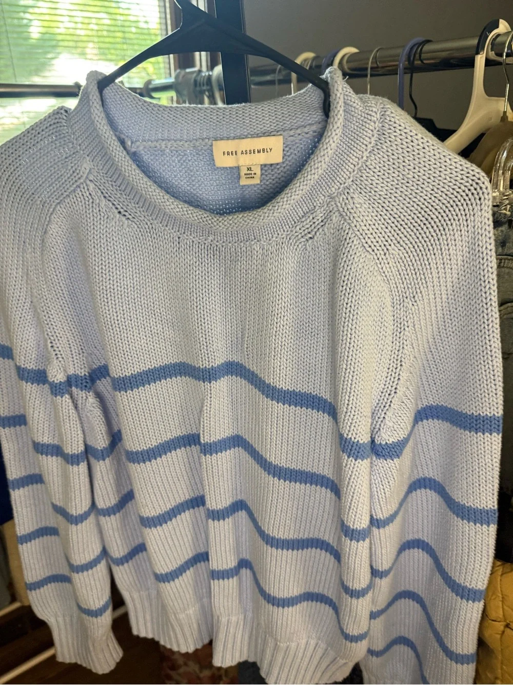 FREE ASSEMBLY Light Blue Striped Crewneck Sweater